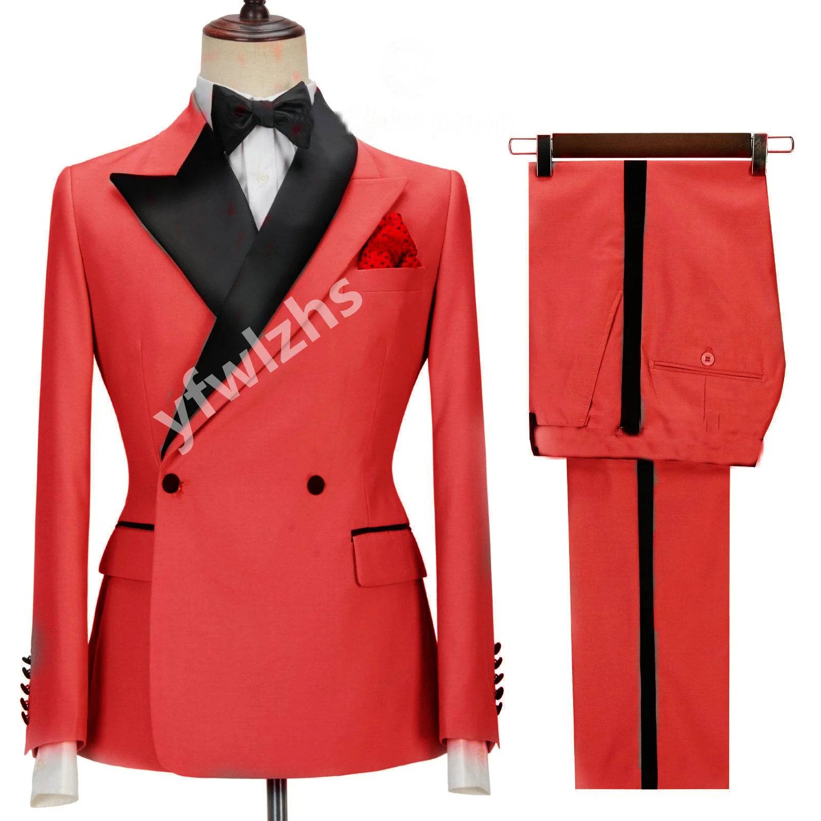 

New Arrival Double-Breasted Groomsmen Peak Lapel Groom Tuxedos Men Suits Wedding/Prom Best Blazer ( Jacket+Pants+Tie) D159