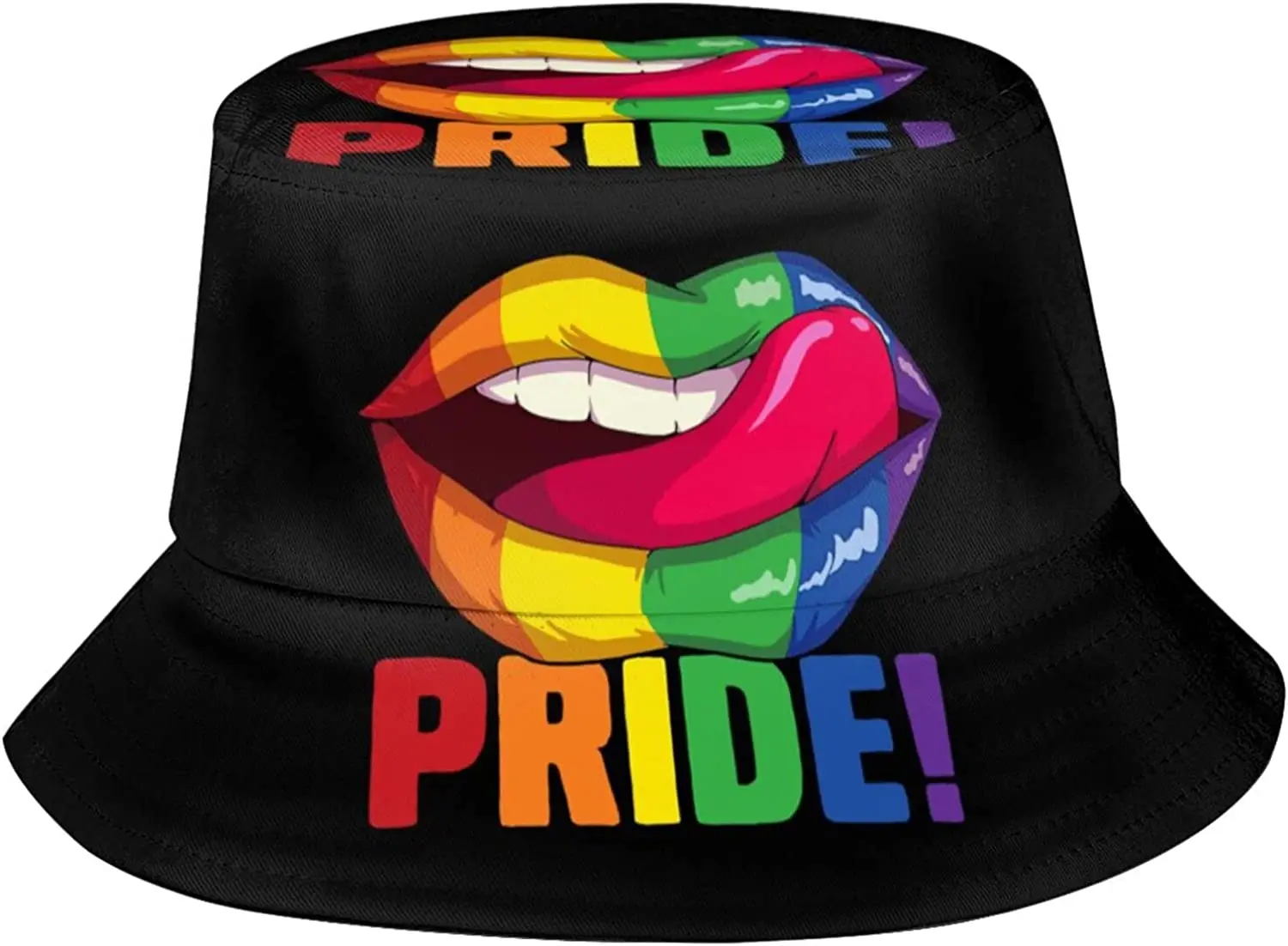 

LGBT Gay Pansexual Lesbian Rainbow Lips Print Bucket Hat for Men Women Teens,for Travel Beach Sun Fishing Golf Boonie Hats