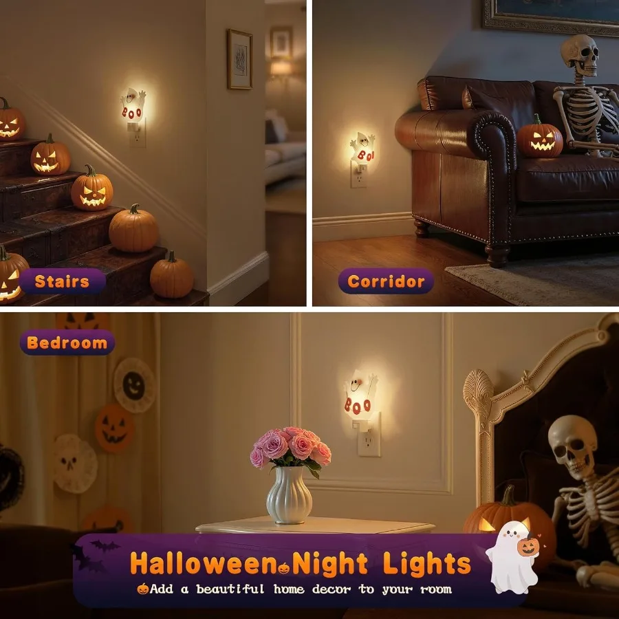 Ghost Night Light 2 Pack 3000K Plugin Wall Light for Halloween Party Decor Cute and Funny Night Light with 360 Rotatable Design