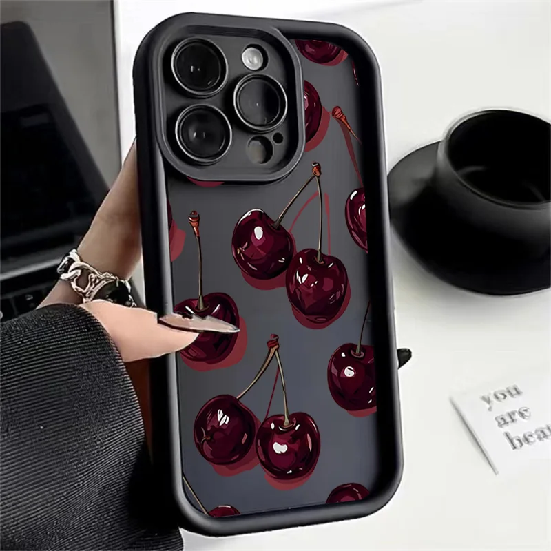 Retro Wine Red Cherry Pattern Phone Case Cover