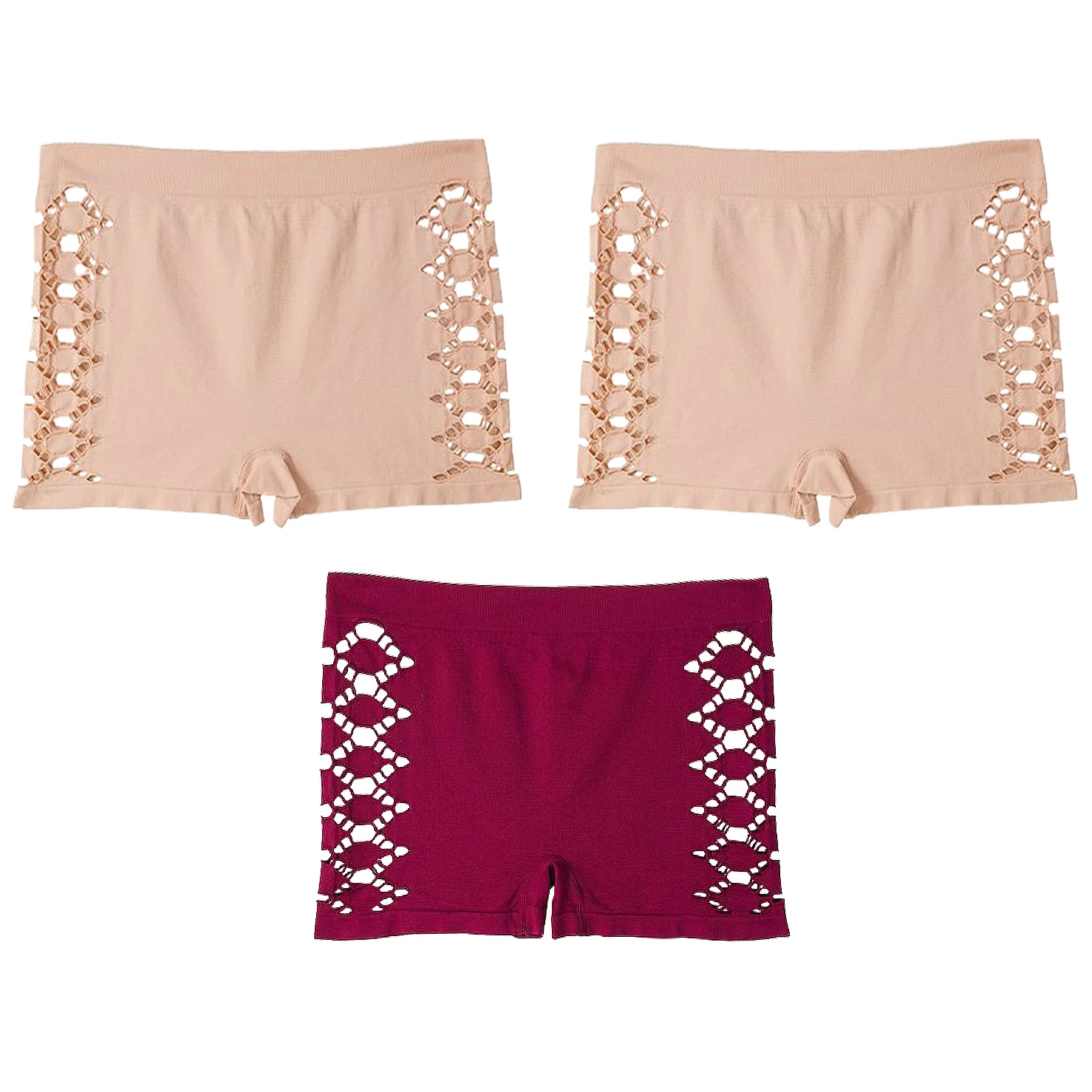 3PCS Sexy Side Hollowed-out Boxer Briefs Women Solid Color Seamless Underwear Simple Safety Pants  Mid-waist Comfortable Panties