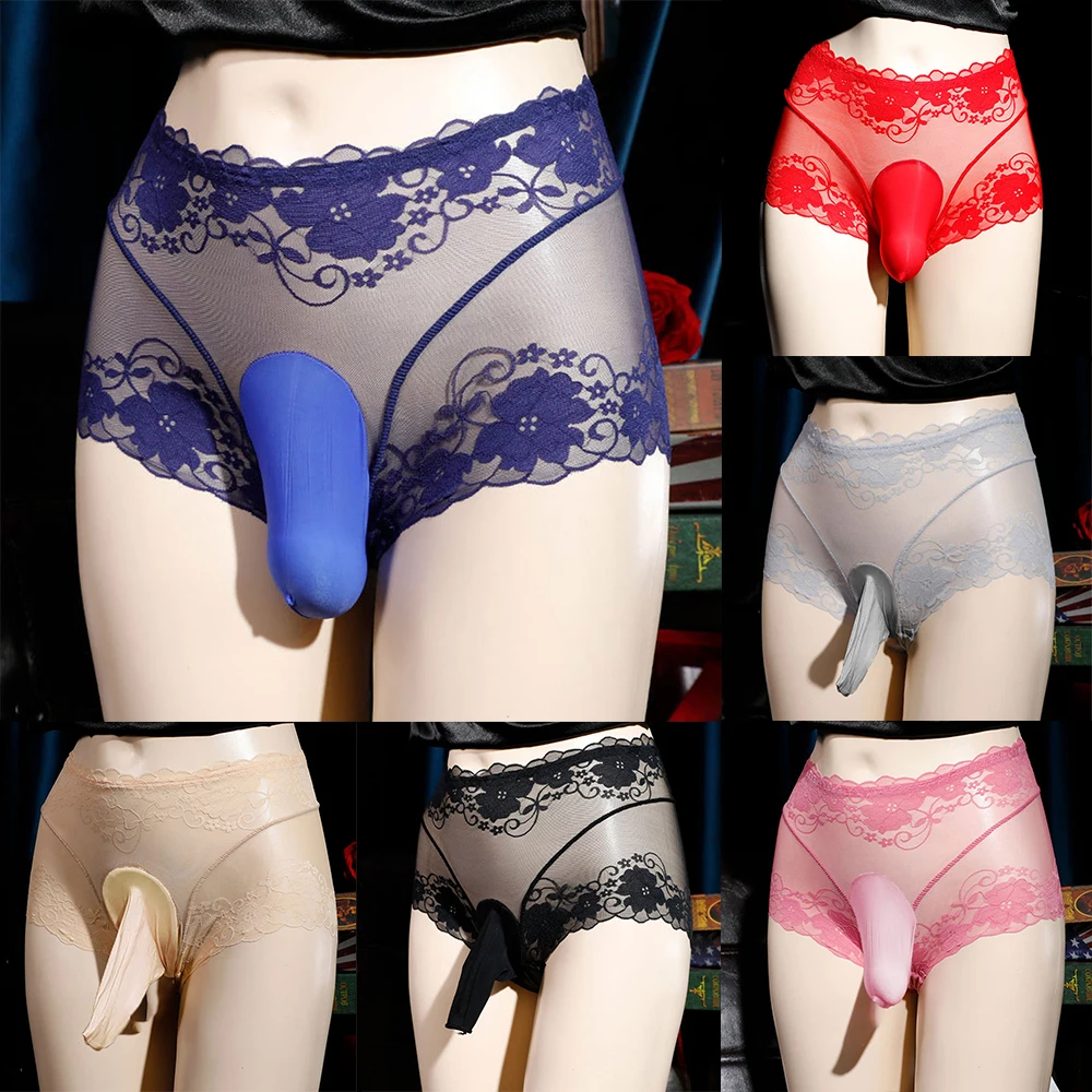 

Men's Lace Ultra-Thin Seamless Sheer Thong G-String Transparent Sissy Pouch Panties See Through Underwear Briefs Lingerie