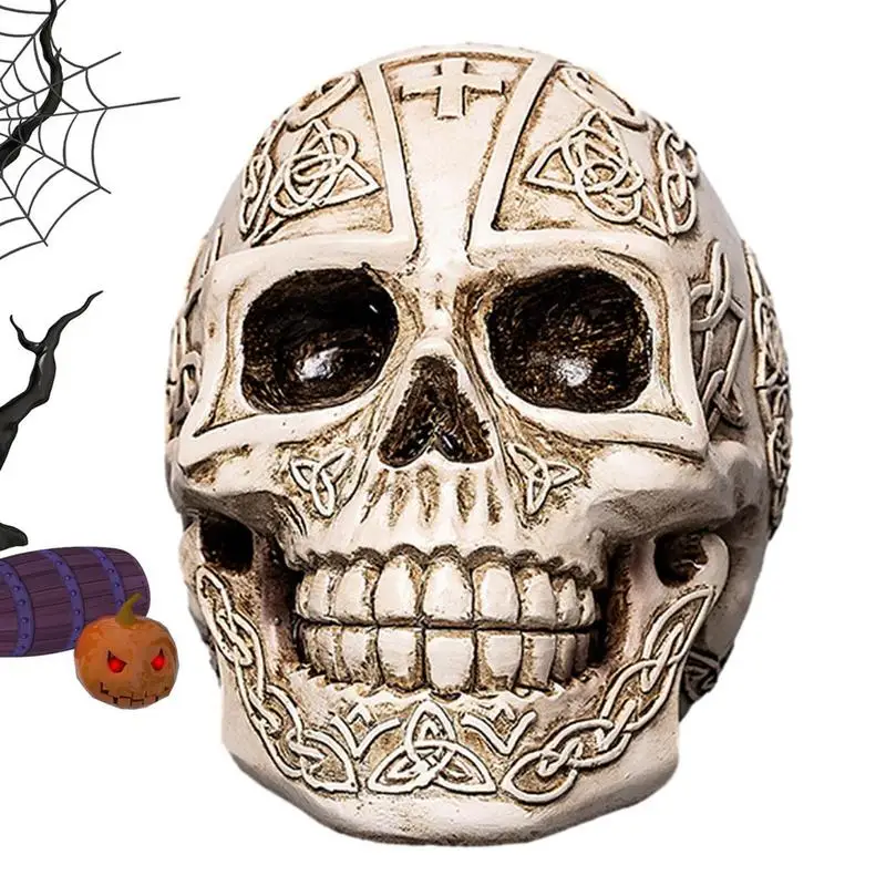 

Halloween Skull Decor Fine Texture Hand-Polished Realistic Skeleton Ornament Anti Fade Halloween Decoration Pirate Skull Decor