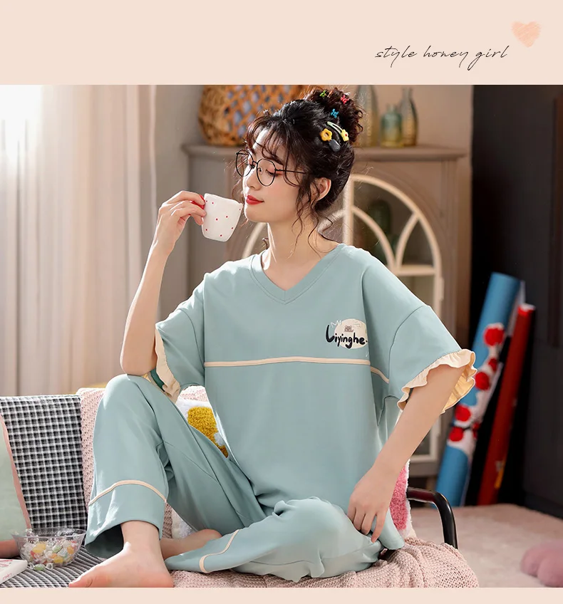 cute pjs Spring Women Pajamas Short Sleeve Pijama Female Pajama Set 5XL Pyjamas Cotton Pajamas For Women Sleepwear Homewear Sleep Lounge cute pajamas for women