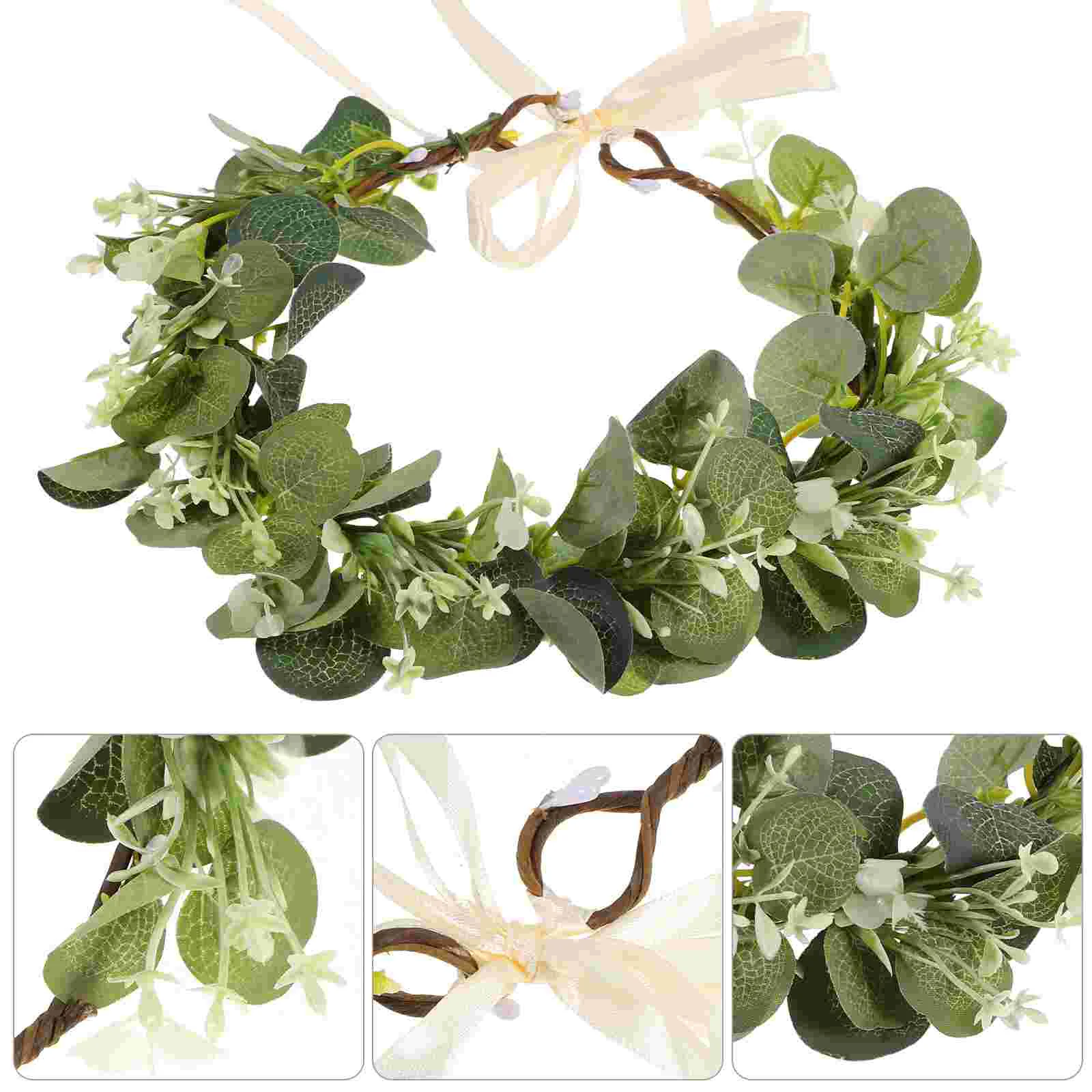 

Bridal Flower Garland Headband: Artificial Green Leaf Eucalyptus Flower Wreath Eucalyptus Floral Headband Wedding Headpiece