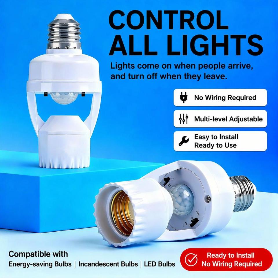 Motion Sensor Led Lamp Base E27 Socket Converter Light Bulb Holder Adapter Switch Adjustable PIR Human Induction Light Accessory