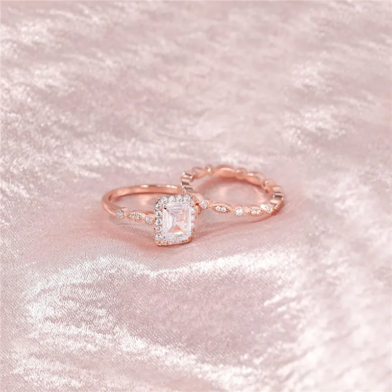 2CT 925 Sterling Silver Bridal Ring Sets Emerald Cut CZ Engagement Rings Vintage Promise Rings Marquise Wedding Bands for Women