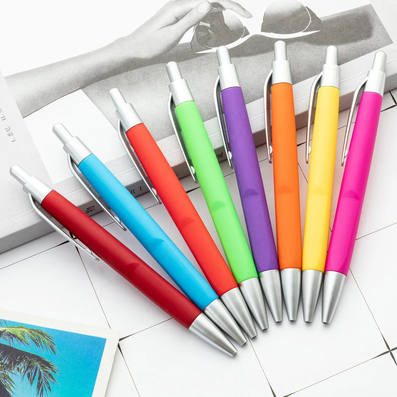 

100 Pcs Business Gift Pen Colorful Glue Spray Ballpoint Pen Press Advertising Pen For Hotel Conference Promotion Pen