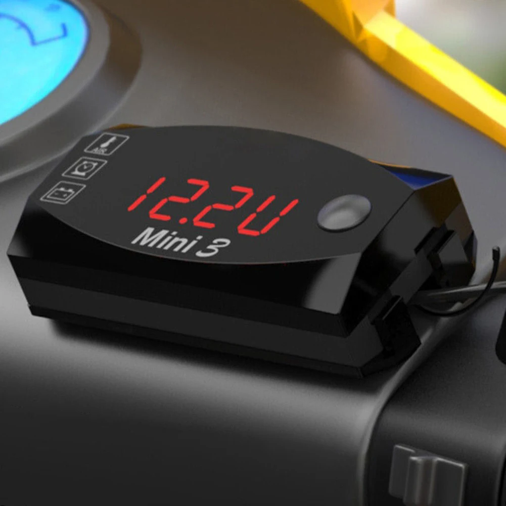 

Motorcycle Voltmeter Electronic Clock For 12V IP67 Acrylic Assembly DC 6V-30V Durable LED Red Parts Thermometer