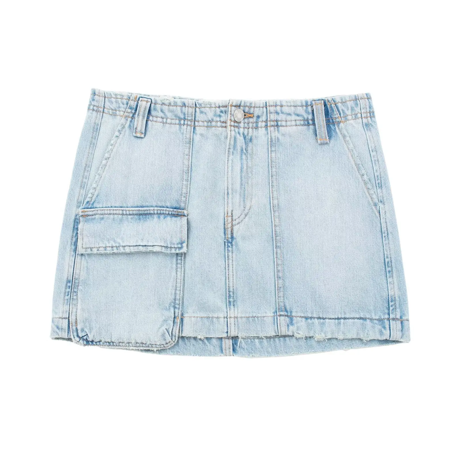 

Denim Cargo Mini Skirt Women Casual One Pocket Design Short Skirt Chic Lady Female Clothing 2023 Summer New