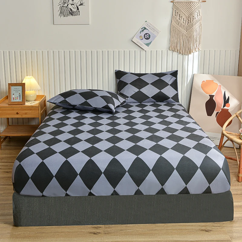New Printing Fitted Bed Sheet King Queen Mattress Cover Protector Pad Bed Cover Bed Linens with Elastic Room Decor Antibacterial 5