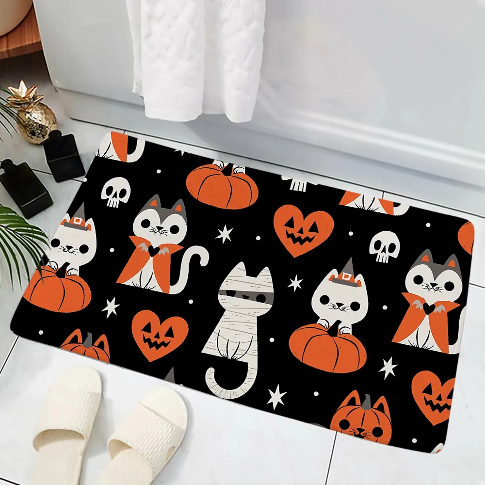 

CLOOCL Harajuku Doormat Pumpkin Cat Skull Pattern 3D Print Kitchen Bathroom Absorbent Floor Mat Entrance Doormat Floor Mat