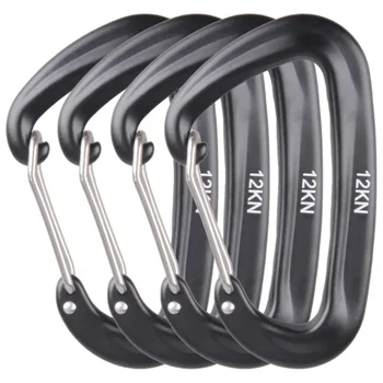 4PCS 12kN Carabiners Set D-type Heavy Duty Buckle Hook Outdoor Aluminum Clips For Hammock Camping And Hiking
