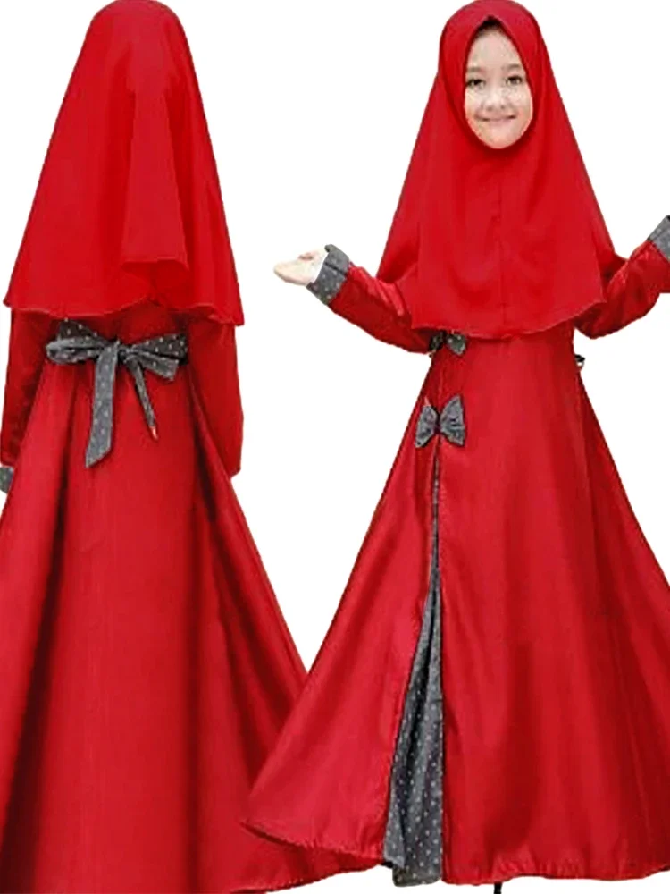 

2Pcs Muslim Ramadan Prayer Dress Abaya Sets Children Girls Eid Khimar Hijab Arab Kids Long Robe Headscarf Kaftan Gown jilbab