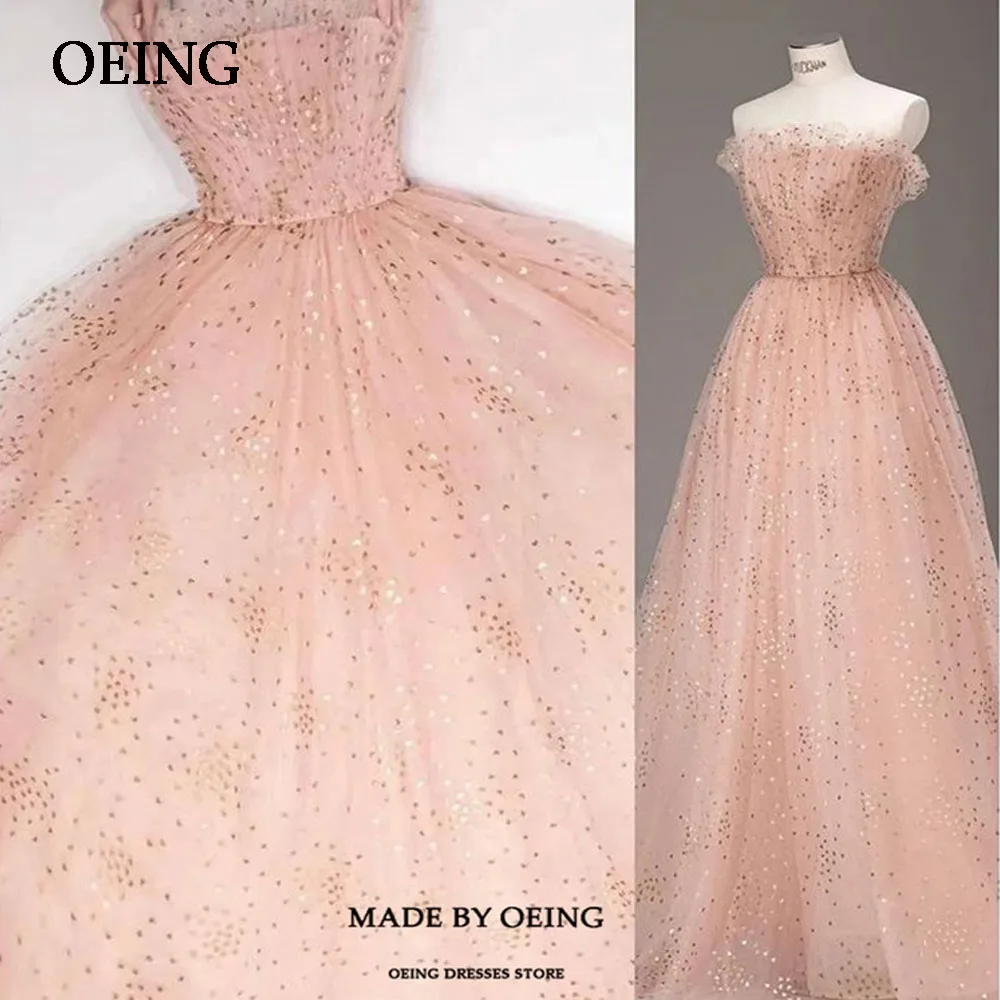 

OEING Star Dot Tulle Spaghetti Strapes Evening Dresses Floor-Length Pleated Princess Prom Gowns Ball Gown For Formal Occasion