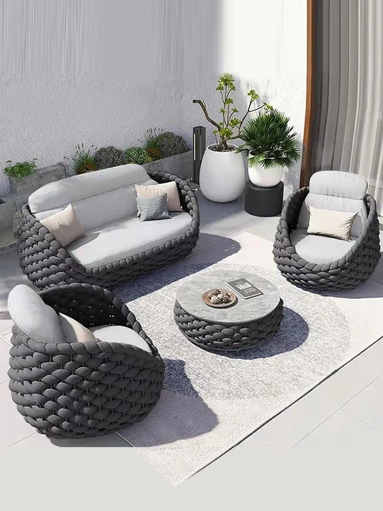 Outdoor sofa courtyard combination villa balcony garden terrace rattan chair outdoor model room sun room rattan furniture