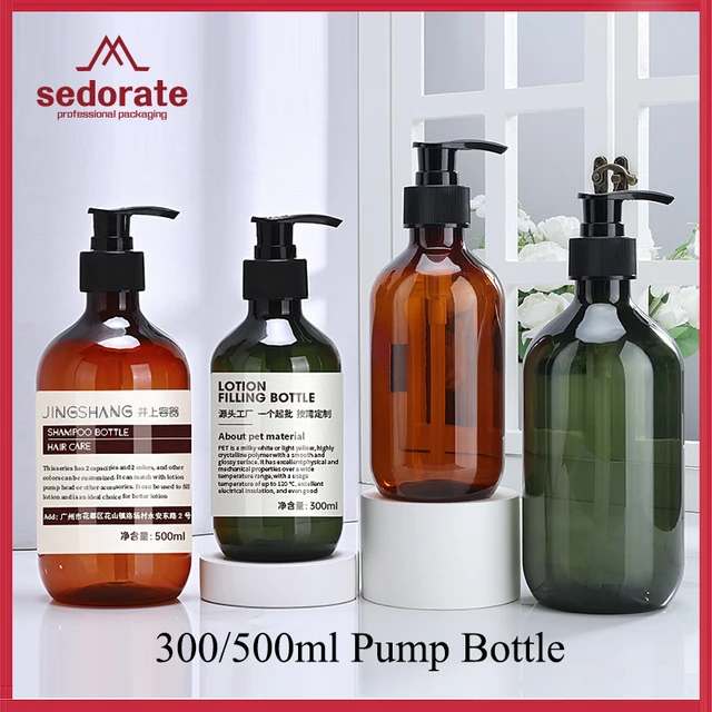 20/50 ชิ้น 300ml 500ml Amber พลาสติกขวดปั๊มสีเขียวที่ว่างเปล่า Dispenser พลาสติกขวดรีฟิลขวดแชมพูคอนเทนเนอร์เดินทาง 1