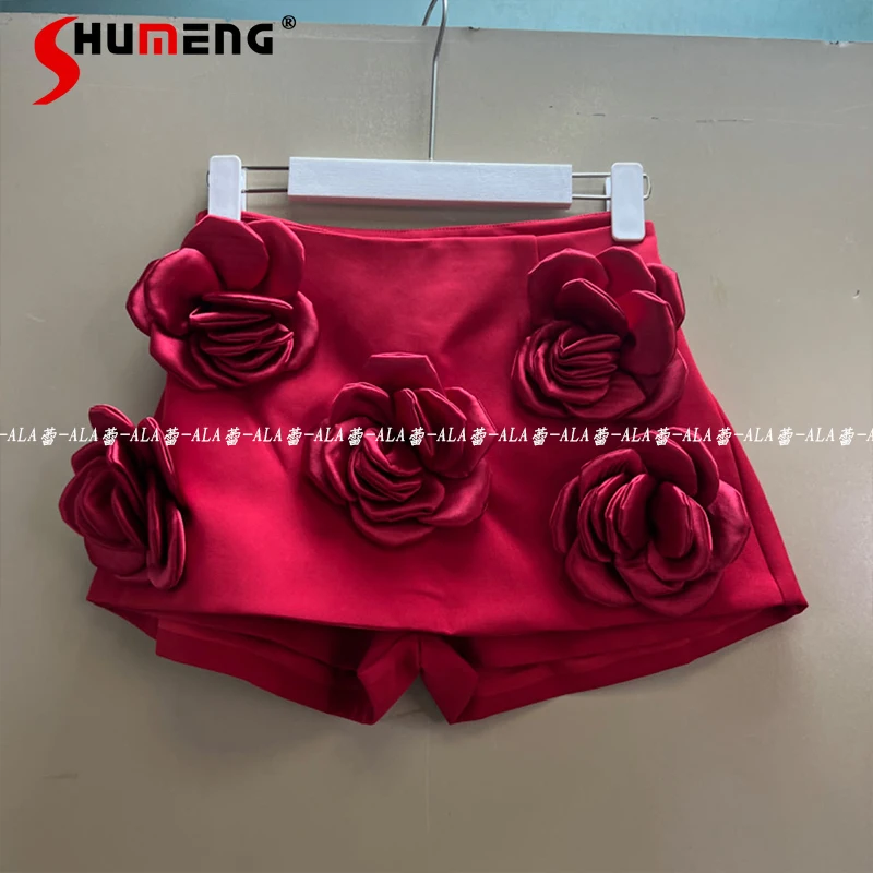 

Spring Summer New Nice Handmade Flower Pantskirt Shorts 2024 Fashion Special-Interest Gentle Socialite Style Wear Ins Culottes