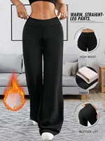 Warm Elegant High Waist Straight Leg Pants Soft Comfortable Fleece Lined Wide Leg Trousers Suitable For Casual And Formal Wear - Image 3