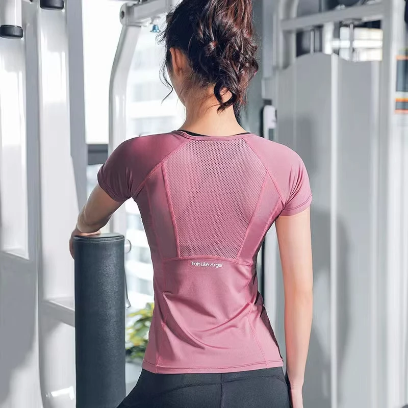 Abbigliamento sportivo da donna per fitness, corsa, jogging, maglietta sportiva da palestra a maniche corte senza cuciture, top da yoga, top da allenamento femminile, t-shirt - immagine 2