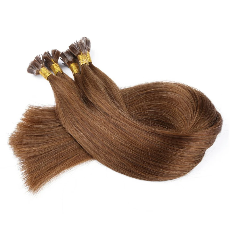 브라운 블론드 스트레이트 플랫 팁 헤어 익스텐션 천연 리얼 퓨전 인간 헤어 익스텐션 프리 보세 케라틴 캡슐 14-30인치