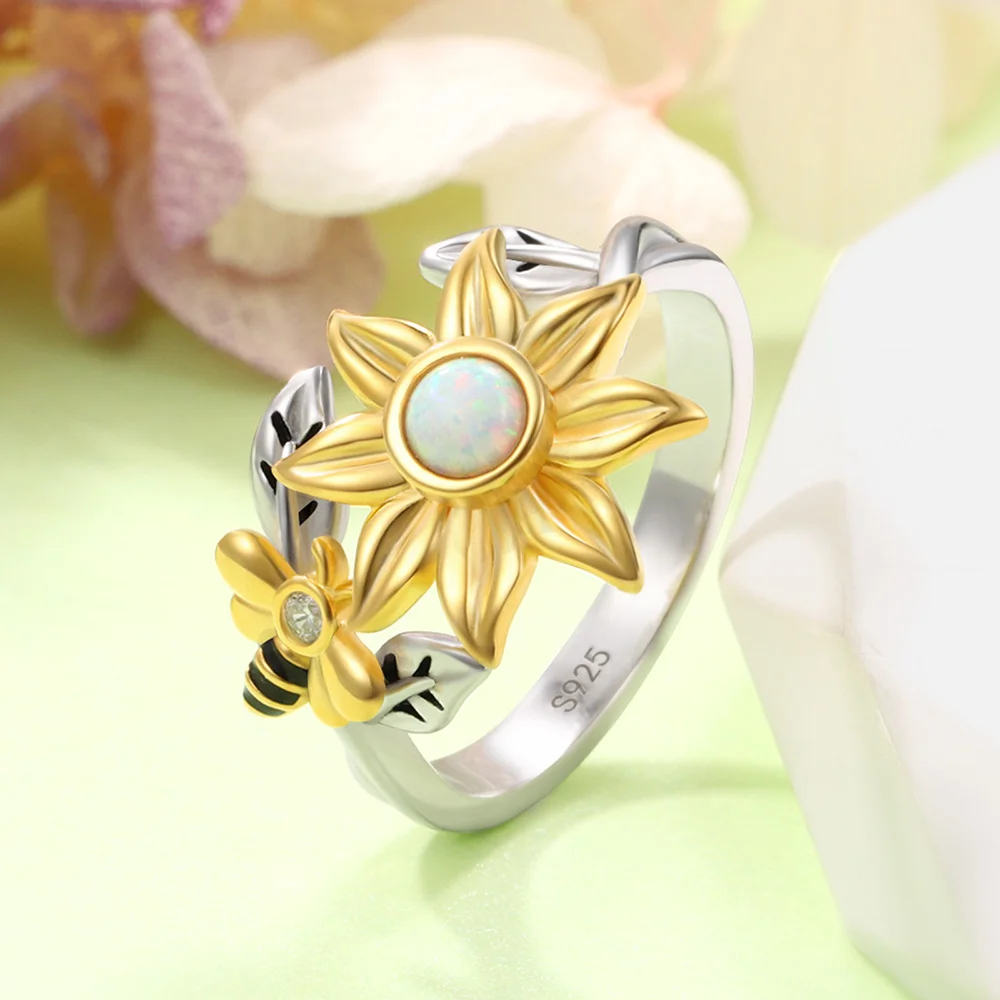 Bague Tournante Ouverte et Réglable pour Femme, Anneau Fidget Spinner,  Tournesol, You are My Médiateur light