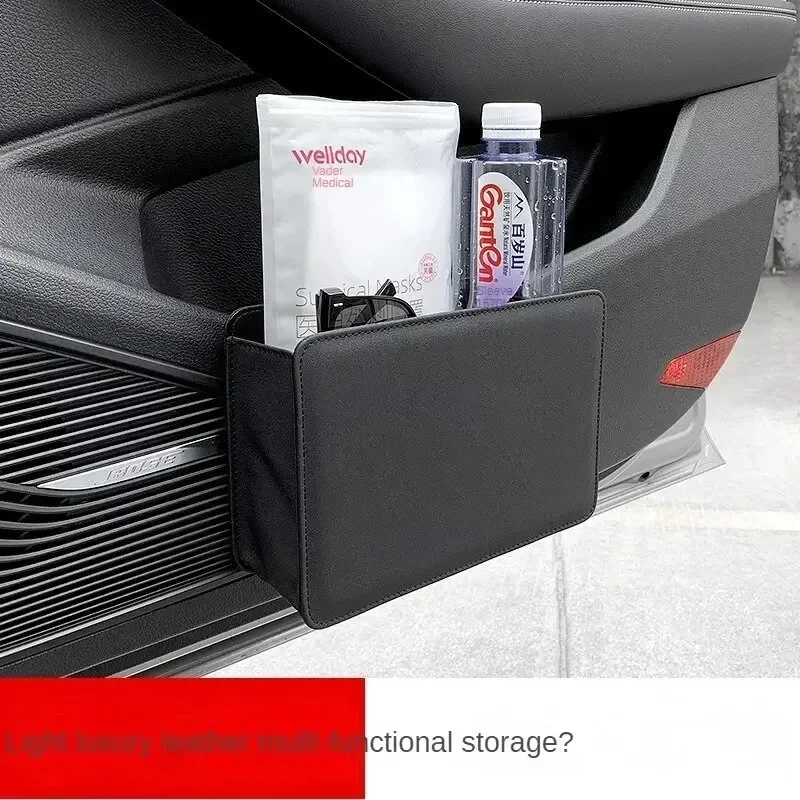Car Side Door Foldable Trash Can PU Leather Multifunction Storage Box Car Organizer Seatback Hanging Storage Bag Trash Bin