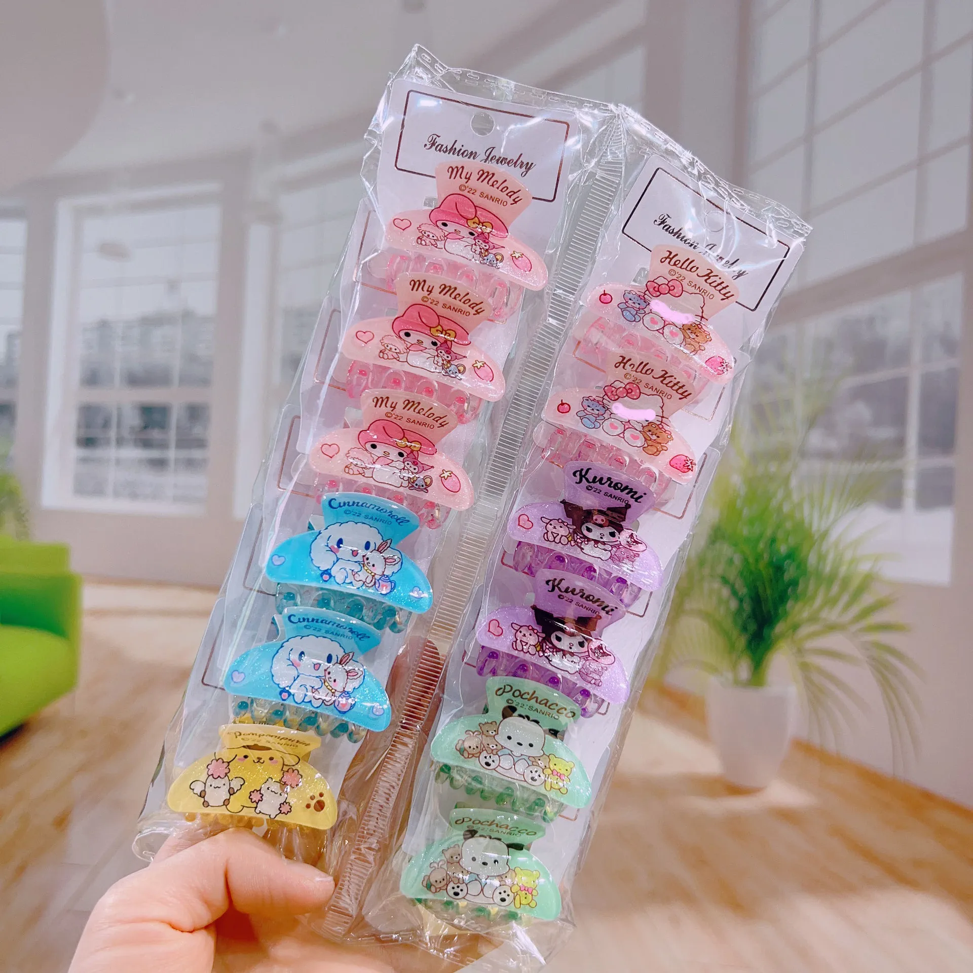 12Pcs Kawaii Sanrios Cinnamoroll My Melody Cartoon Acrylic Hair Claw Clips Hair Grab Clip Shark Clip Hair Accessories Girls Gift