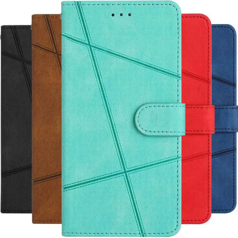 Elegant Wallet Flip Cover with Card Slot - Simple Line Design Phone Case