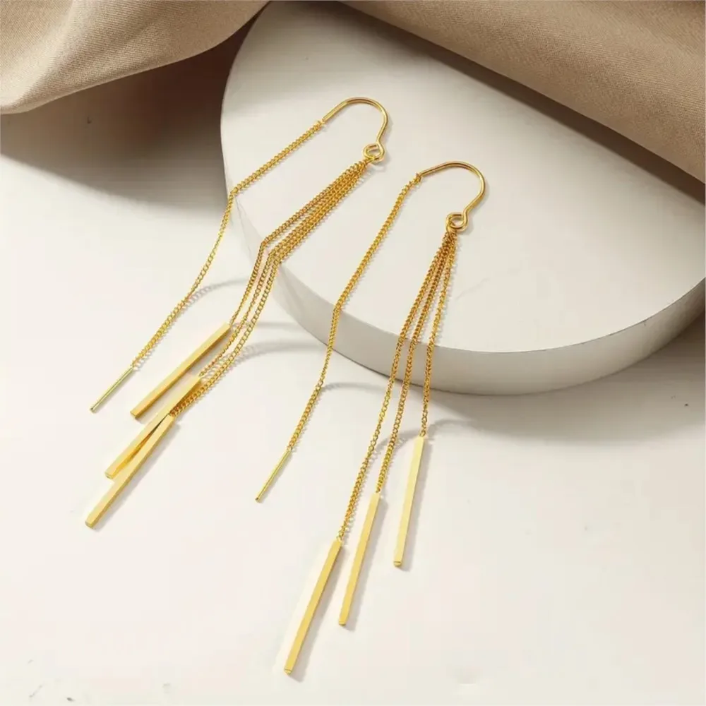 Simple Fashion Golden Tassel Earring for Women High-quality Fashionable Earings Daily Wear or Party Jewelry Accessories