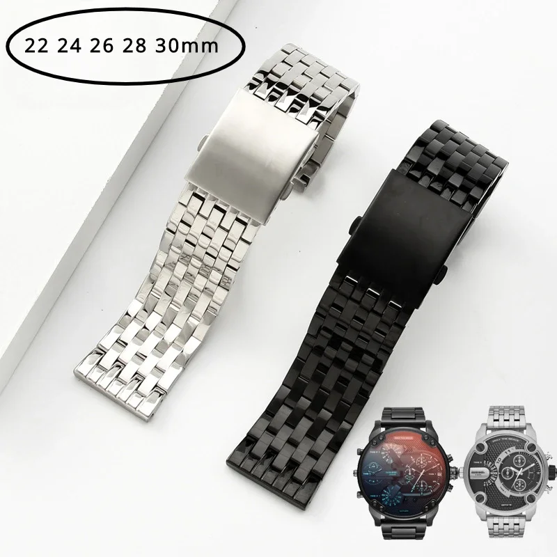 

22 24 26 28 30 Mm Belt Watch Accessories for Diesel DZ7256 DZ7291 DZ7257 Lychee Grain Cowhide Leather Watch Band