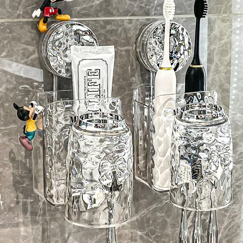 Suction Cup Toothbrush Holder Non Perforated Mouthwash Cup Wall Mounted Bathroom Toothpaste Electric Toothbrush Holder