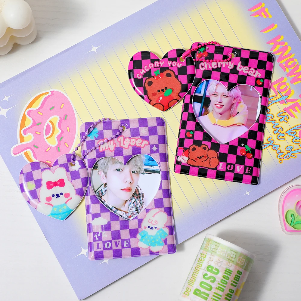 Photo Card Holder Kawaii 3 Inch Pink Lace Bow Kpop Idol Photocard Card Protector Sleeves Korean Stars Photo Picture School Stationery