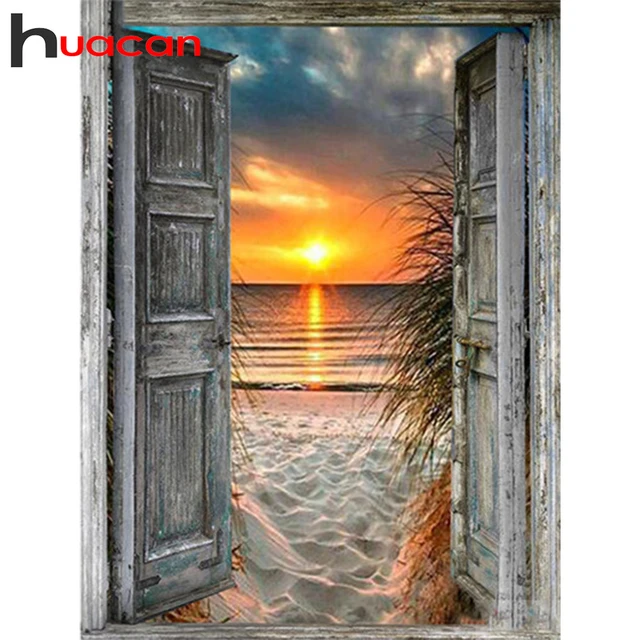 Huacan 5D DIY Diamond Painting Full Square Sunset Door Diamond Embroidery  Mosaic Landscape Seaside Decorations Home Art - AliExpress