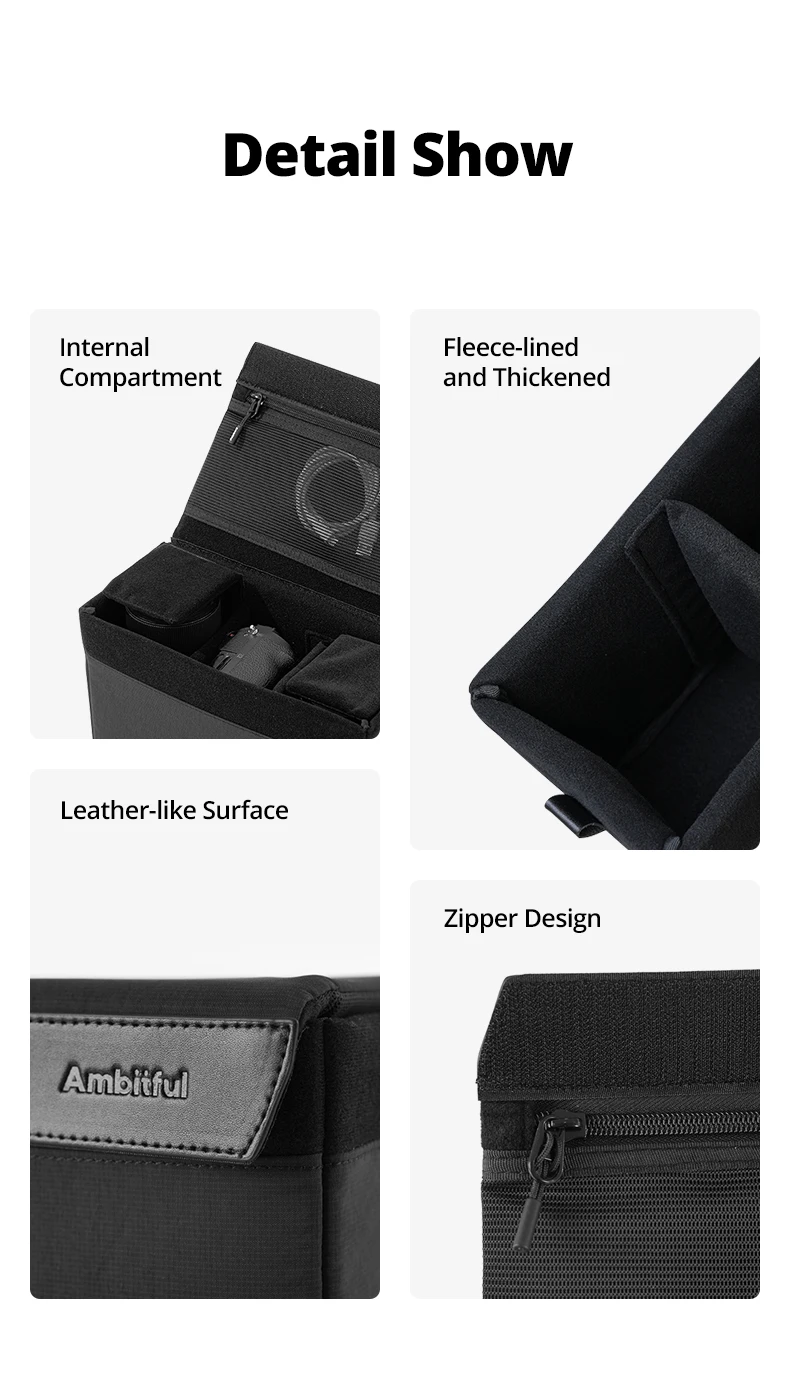 Ambitful Liner Bag D1 Würfel-Kameratasche DIY Trennwände Gepolsterte Aufbewahrung Multifunktionale Tasche M L Größe Kapazität 5,2/5,8L für DSLR-Kamera – Detail 14