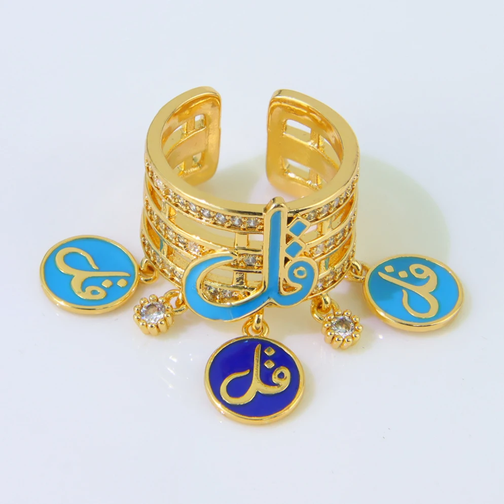 Luxuriöse arabische Design-Goldringe, 21 Karat vergoldet, Dubai, islamischer, exquisiter Paarring, äthiopische Frauen, täglicher Party-Schmuck, Geschenke – Detail 12
