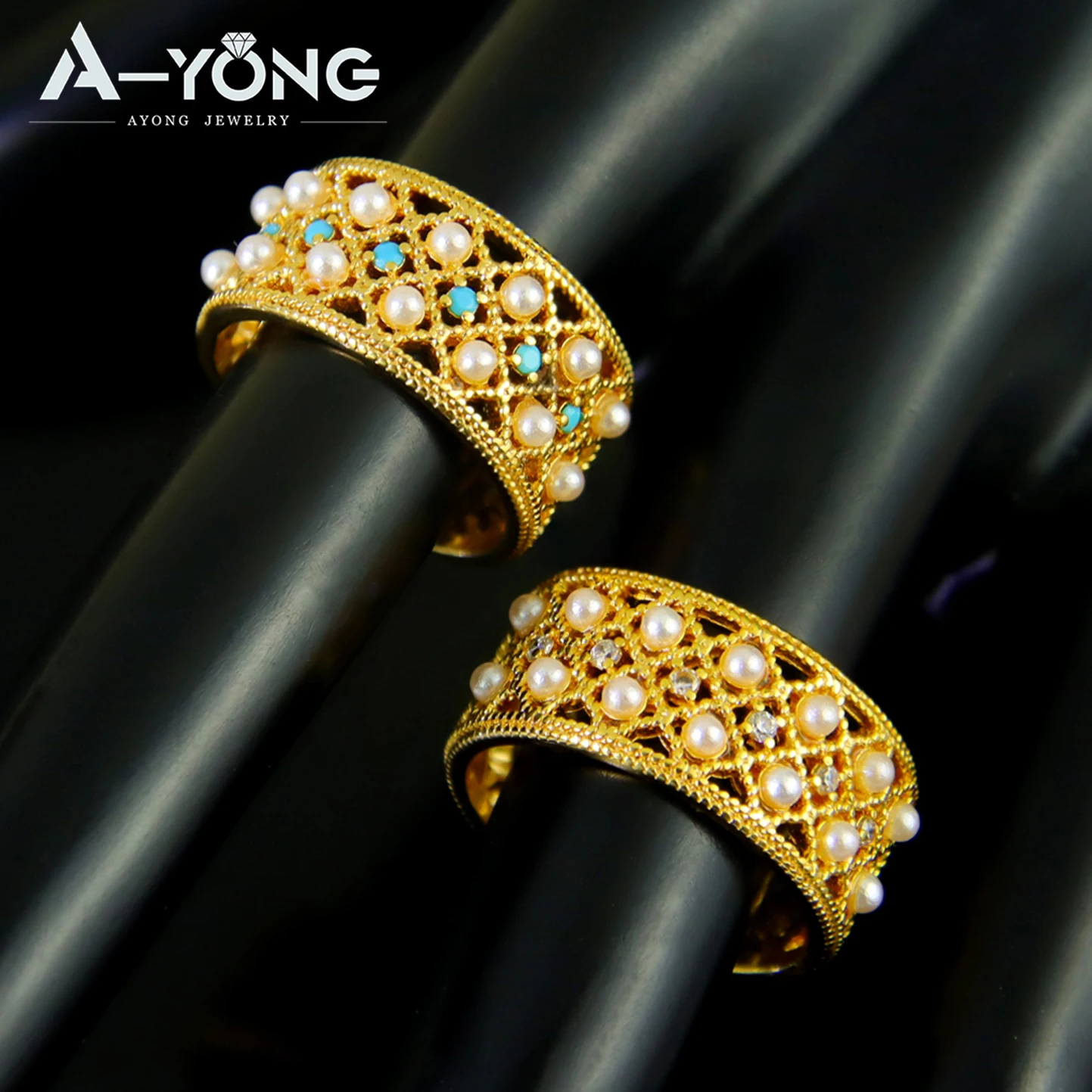 Dubai Modeschmuck-Set, 21 Karat vergoldet, italienische Premium-Perlen, offenes Armband, Ring, Äthiopien, Damen, Braut, Hochzeit, Party-Schmuck – Detail 6