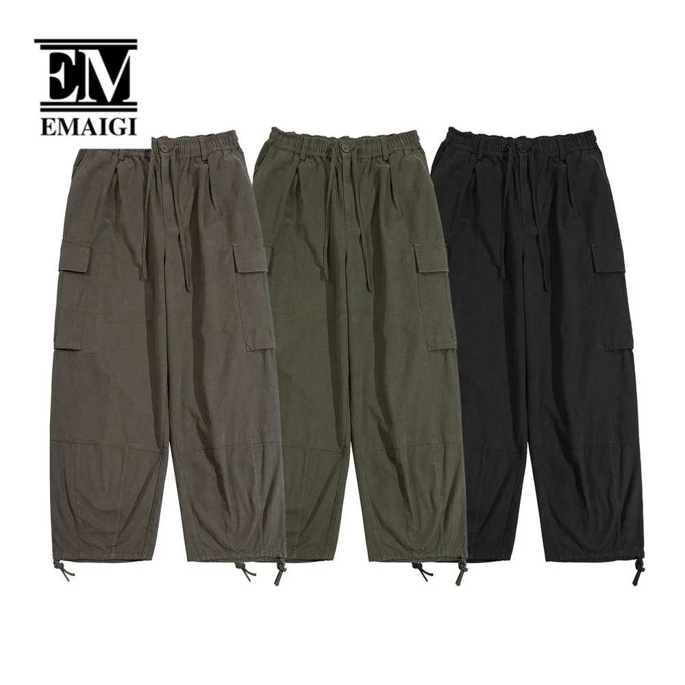 

Men Loose Casual Washed Cotton Vintage Wide Leg Trousers Male Cityboy Streetwear Fashion Outdoor Cargo Pants Joggers Hip Hop