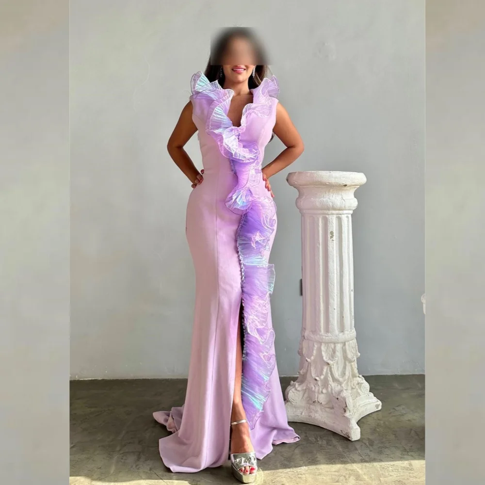 Jiayigong  Jersey Draped Ruched Christmas A-line V-Neck Bespoke Occasion Gown Long Sleeve Dresses Saudi Arabia