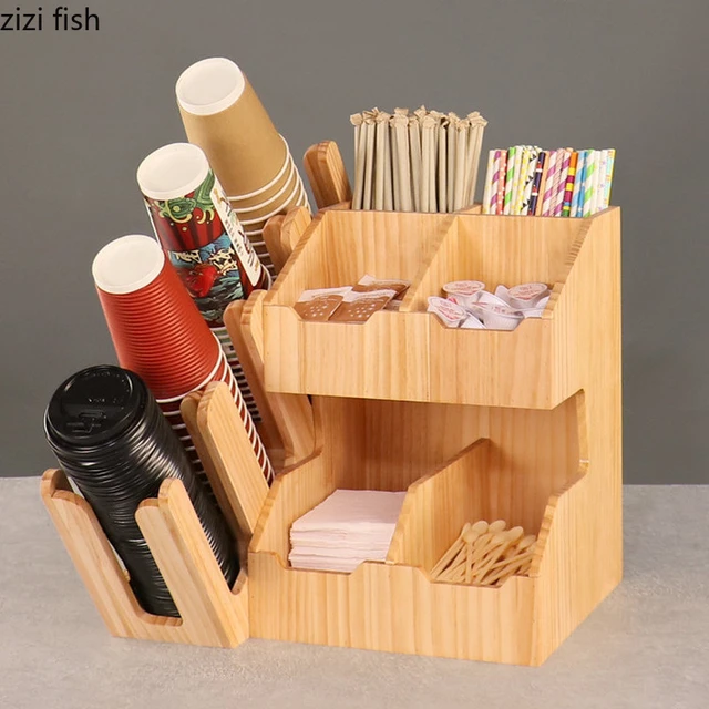 Wooden Milk Tea Cup Storage Rack