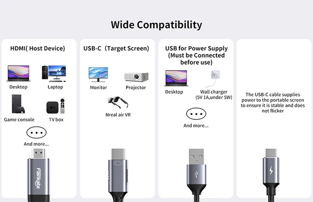 Cavo HDMI To USB C Fairikabe 1m - 4K60Hz, Per Monitor USB-C, Xreal Air, PS5, Xbox, Con Alimentazione USB-A - Foto 12