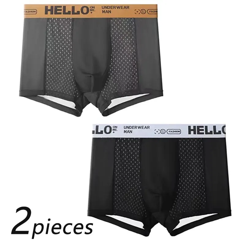 Men Boxers Shorts Underpants Underwear Ice Silk High Stretch Sports Breathable 2 Pieces 2XL 3XL 4XL