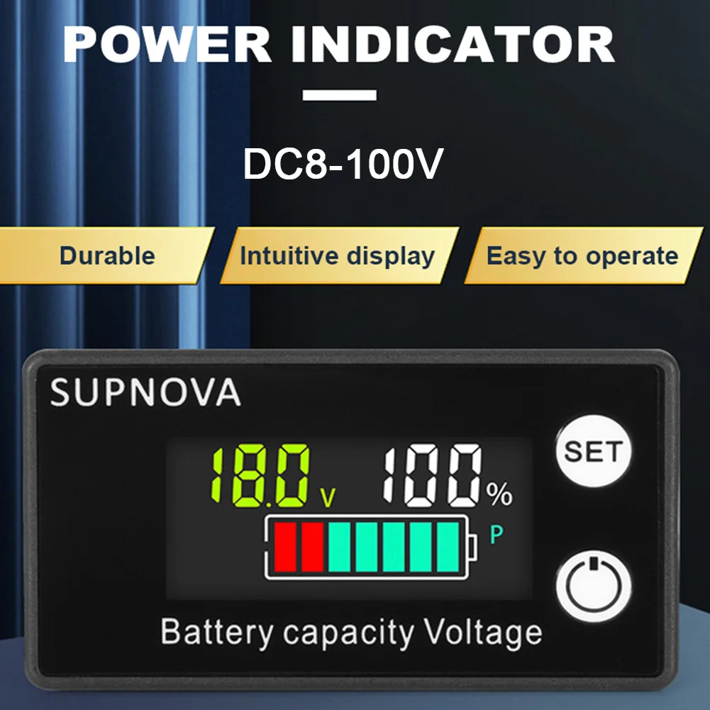 DC 8V-100V 배터리 용량 표시기 LCD 자동차 오토바이 전압계 디지털 전기 미터 자동차 배터리 충전 수준 표시기