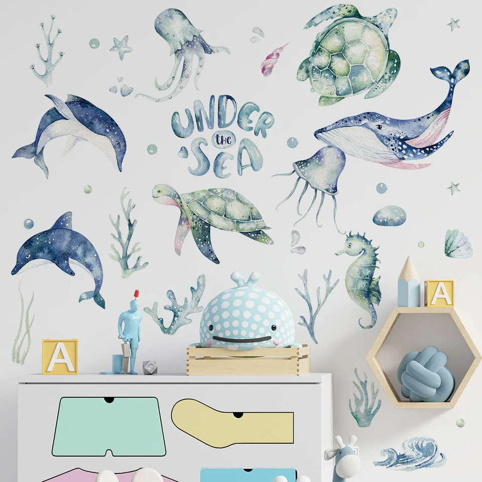 Sea Horse Ocean Wall Stickers - Removable Waterproof Vinyl Decals For Kids Bathroom, Nursery Decor
