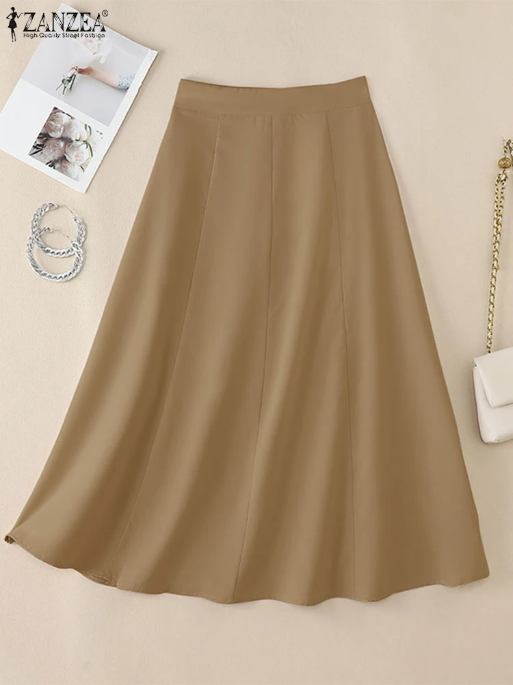Women High Waist Work OL Skirts ZANZEA Sping Casual Solid Skirt Elegant A-line Party Faldas Saia Jupes Autumn Summer Sundress 4