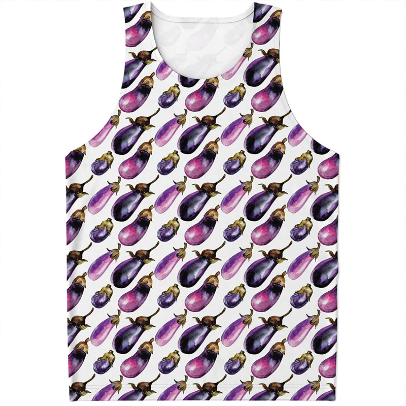 

Модные мужские майки с 3D-принтом баклажана, летняя безрукавка в стиле Харадзюку, Уличная Повседневная Свободная футболка с растительным графическим принтом