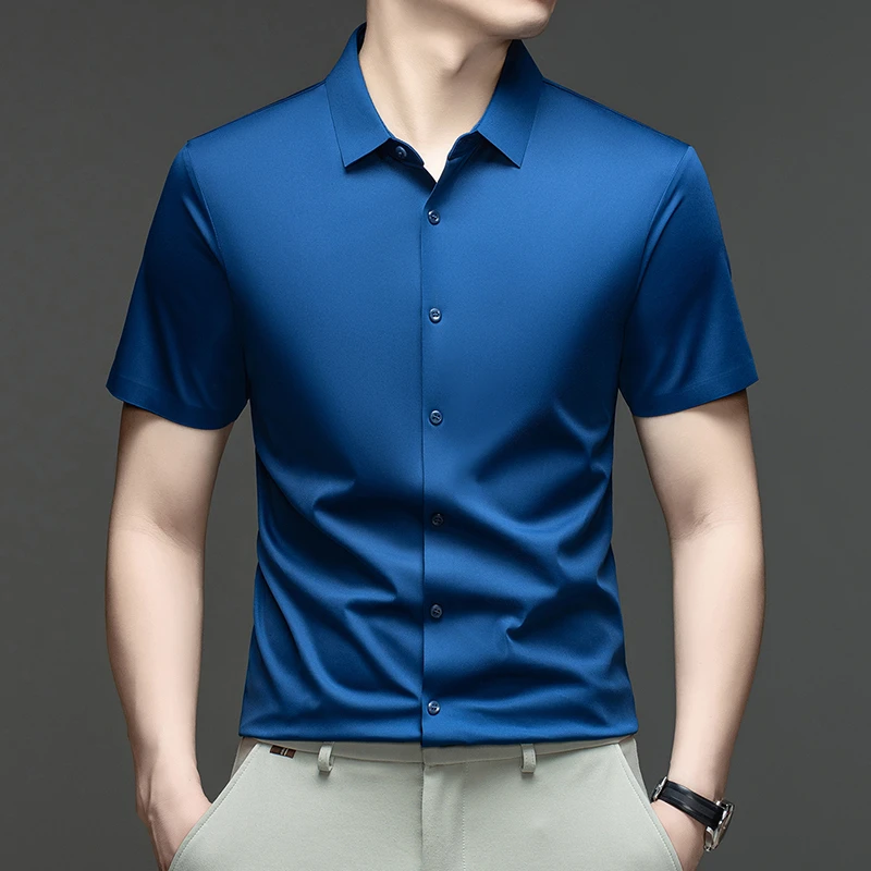 Mens Summer Business Short Sleeved Shirt Seamless Construction High Stretch Easy Care for AllDay Comfort