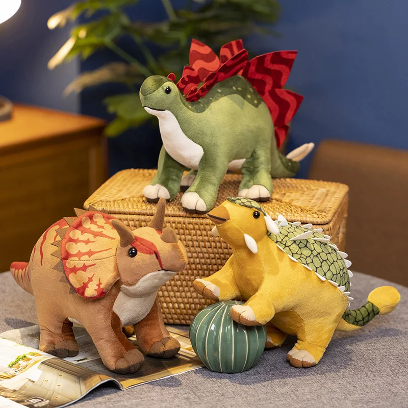 Simulation Dinosaur Plush Toy Lifelike Triceratops Ankylosaur Stegosaur Serpentine Dragon Plushies Doll Cartoon Soft Kids Toys