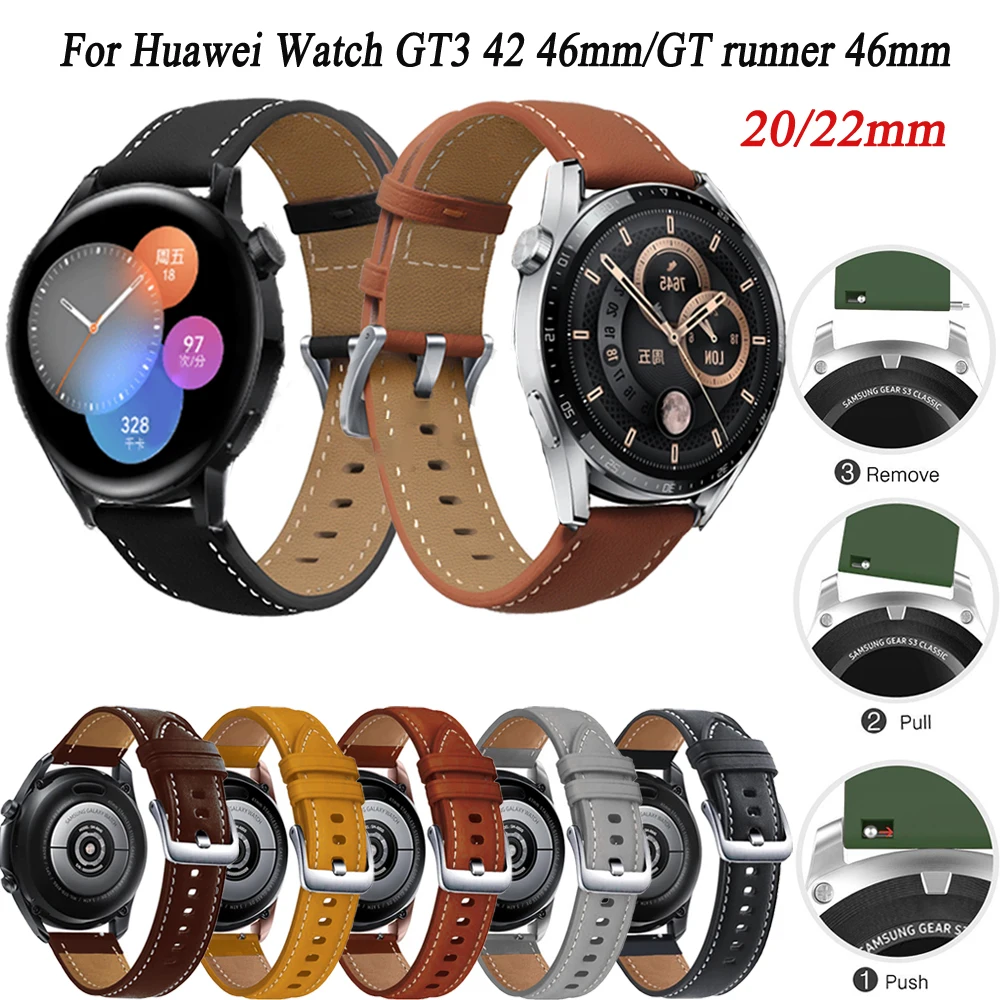 

Ремешок из натуральной кожи для смарт-часов Huawei Watch GT3 46 мм/GT Runner 46 мм Easyfit Watch GT 3 42 мм браслет Correa 20/22 мм