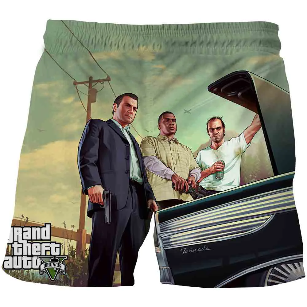 Summer New Shorts Gta 5 Grand Theft Auto Game Print Men Shorts Loose